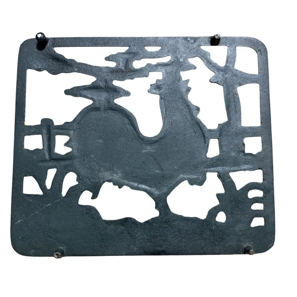 Vintage Cast Iron Rooster Trivet Hand Painted Farmhouse Country Kitchen Decor